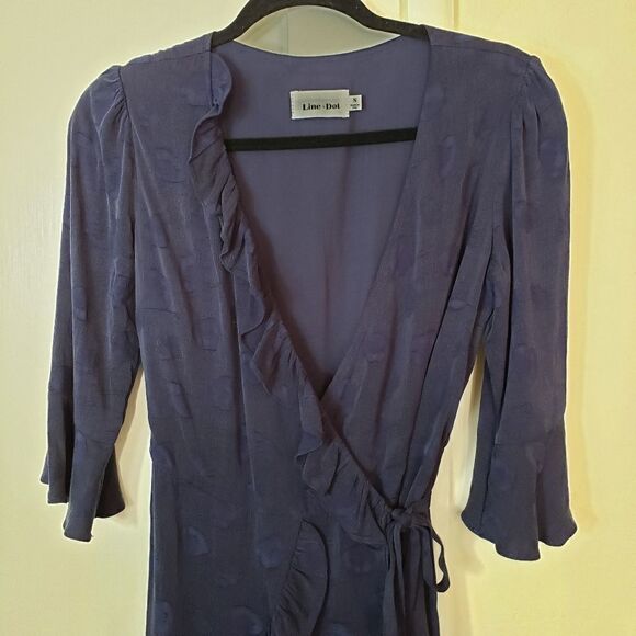 Line & Dot Ruffle Wrap Fully Lined Mini Dress - Picture 3 of 9